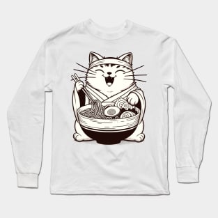 Retro Japanese Kawaii Anime Ramen Cat Long Sleeve T-Shirt